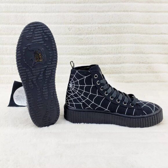 Sneeker Stitched Spider Web Hi-Top Creeper Sneaker Goth Punk Men's DEMONIA - Picture 4 of 10